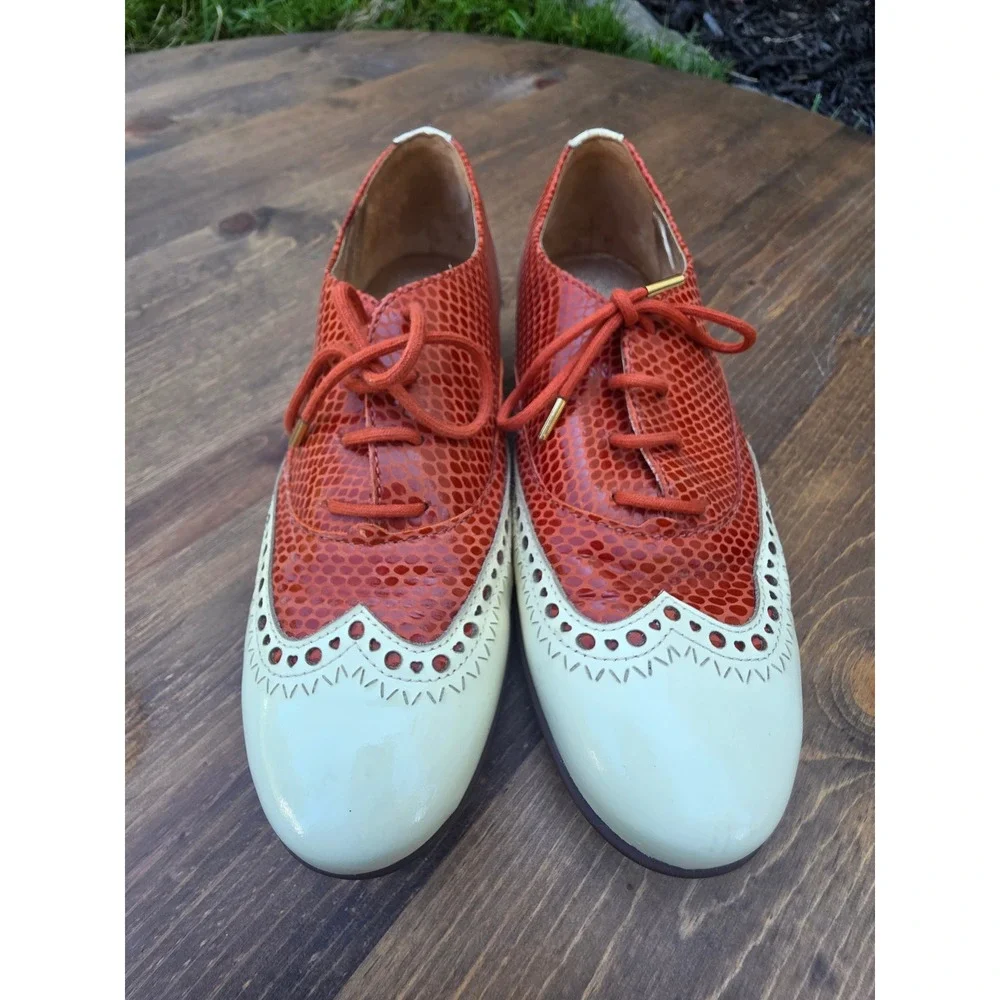 Marc Joseph New York NYC Golf Shoes Orange Snakeskin Leather Wingtip Womens 7.5